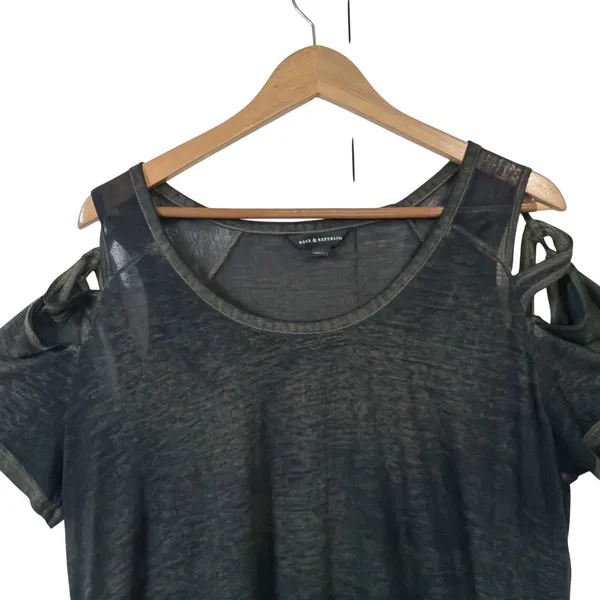 Rock & Republic T-Shirt Womens XL Gray Cold Shoulder Cut Out Burnout High Low - Image 4