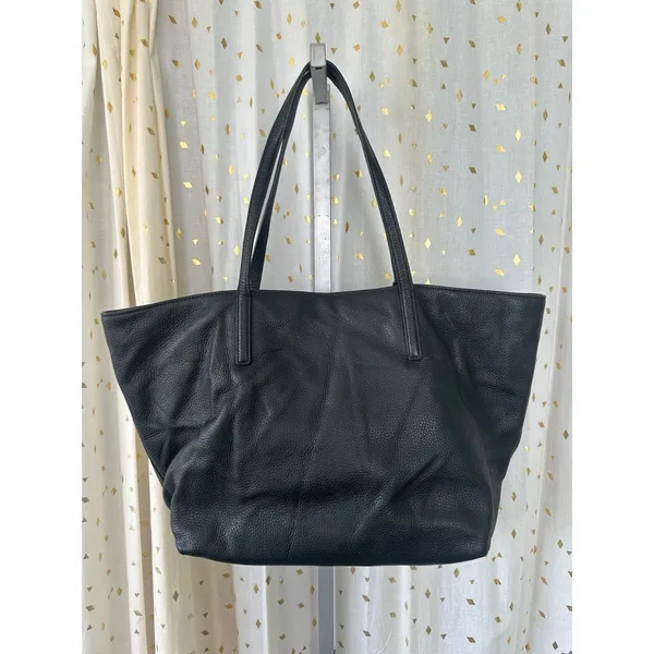 Michael Kors Large Soft Leather Black Snap Button Tote Bag Metal Logo Charm - Image 3