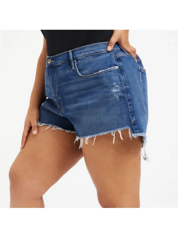 Good American Good 90's High Waist Step Hem Denim Shorts Plus Size 18 NWT - Image 2