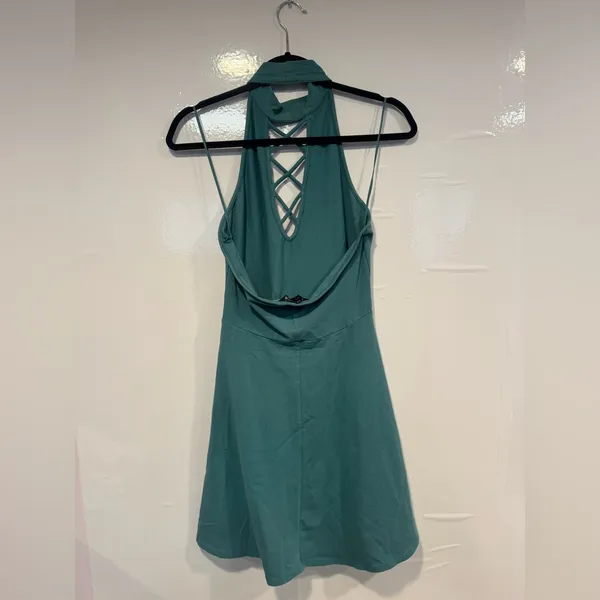 Express Elegant‎ Teal Halter Dress - Image 4