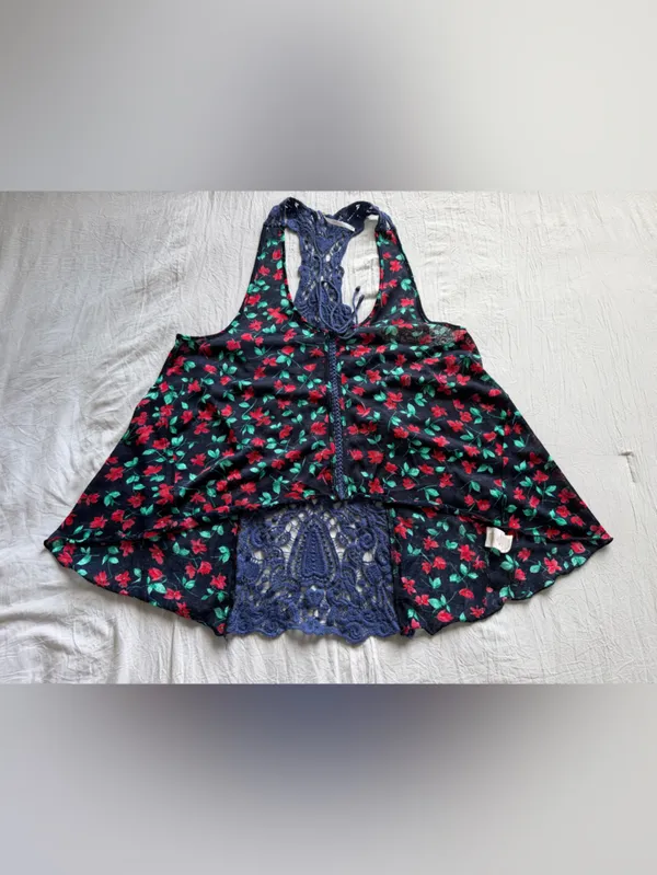 Free People Blue Izzy Lace Crochet Racerback Floral Cropped‎ Tank - Image 7