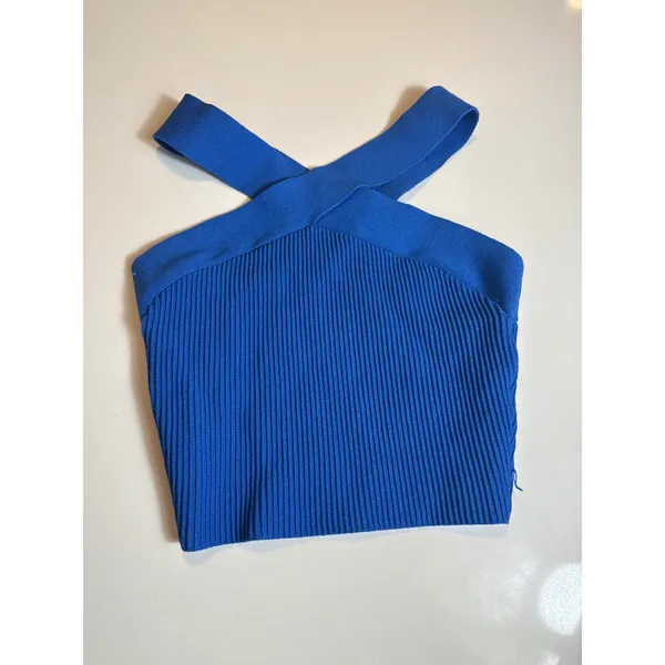 Babaton Aritzia Sculpt Knit‎ Criss Cross Cropped Tank Cobalt Blue XS - Image 2