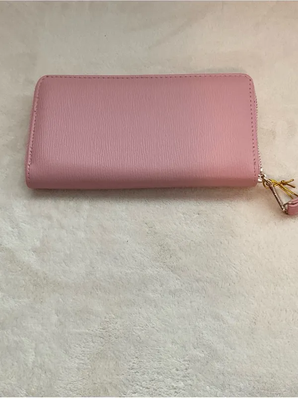 bebe Pink Zip-Around Wallet Wristlet with Gold Logo - Image 3
