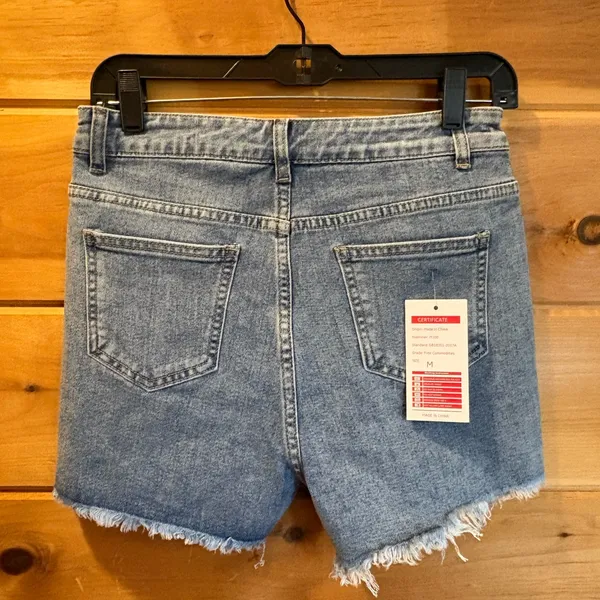 Rhinestone Fringe High-Rise Denim Shorts - Blue size Medium NWT - Image 3