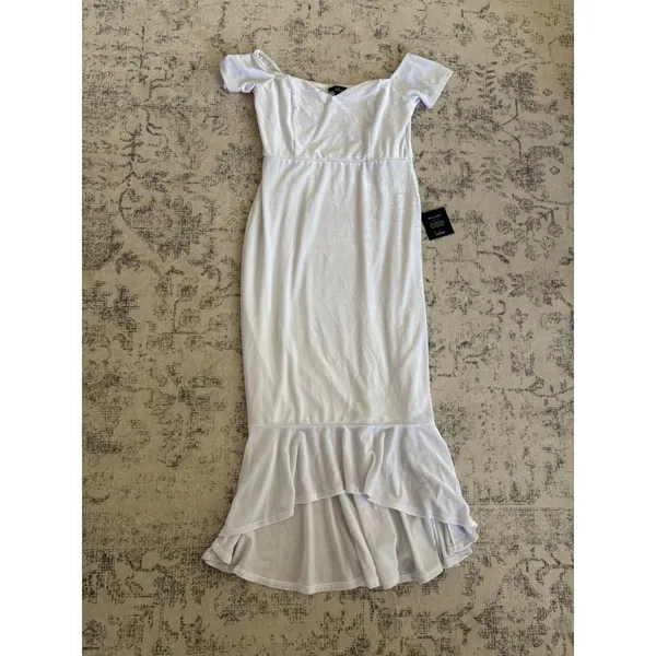Lulus How Much I Care White Velvet Off-the-Shoulder Midi Dress Size XL Bridal - Image 3