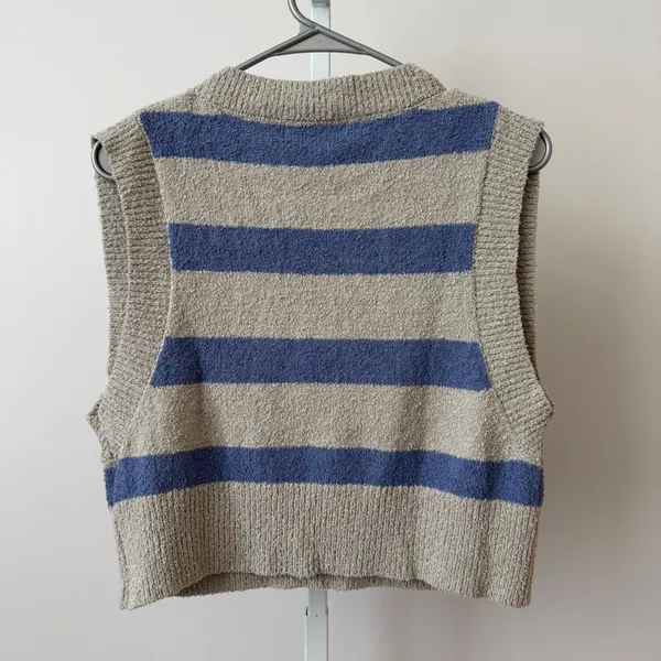 Natural Life Cotton Boho Coastal Relaxed Preppy Striped Sweater Vest M Gray NWT - Image 6