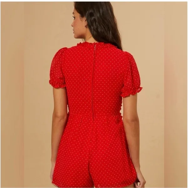 Altar'd State Bowie Romper Women's Sz Medium Red Polka Dot Ruffle - Image 4