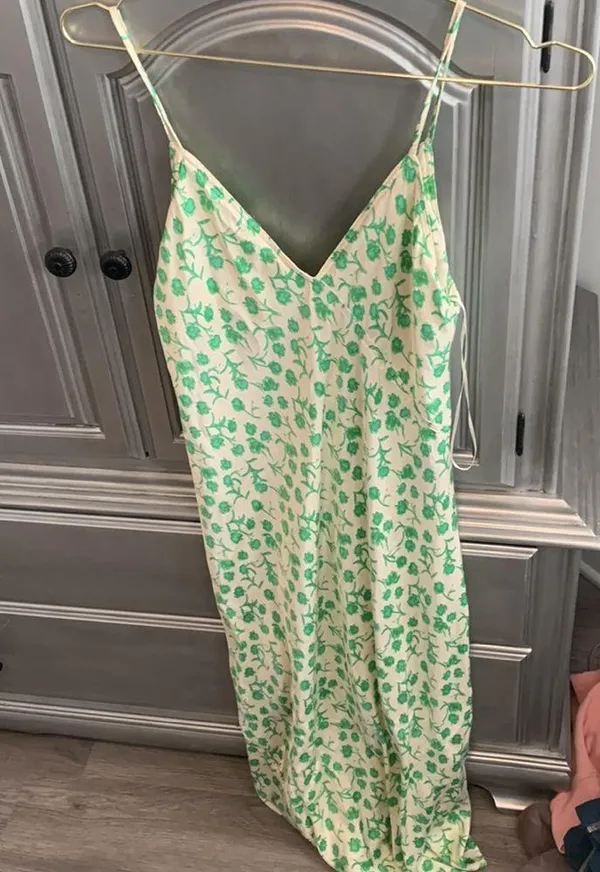 Zara slip dress midi satin spaghetti strap green floral medium - Image 2