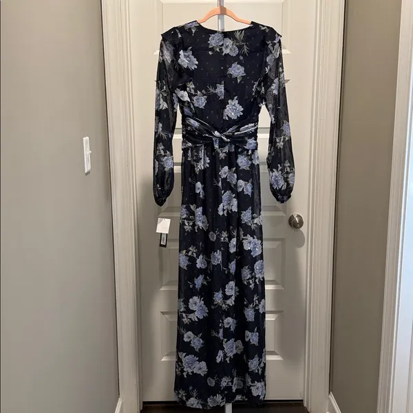 Betsy & Adam Floral Maxi Dress Navy‎ Blue Size 2 NWT Wedding Guest - Image 9