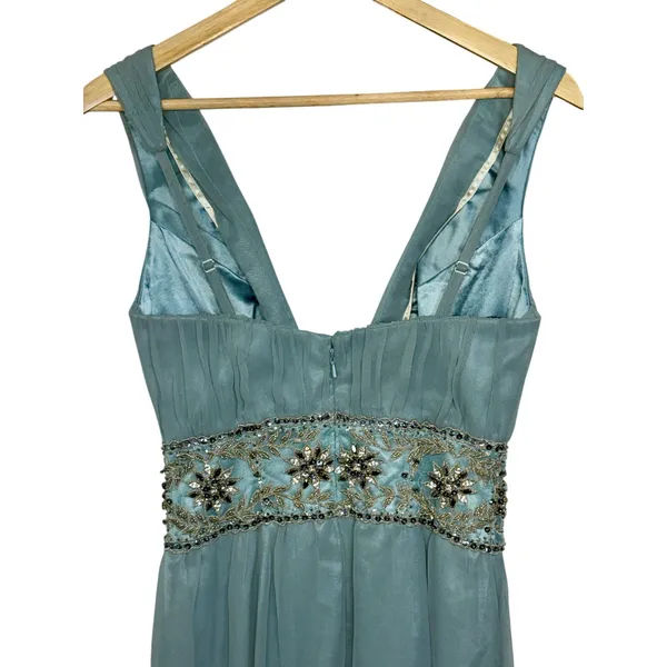 NWT Mandalay N Turquoise Silk Beaded Embellished Maxi Evening Gown Dress Size 6 - Image 8