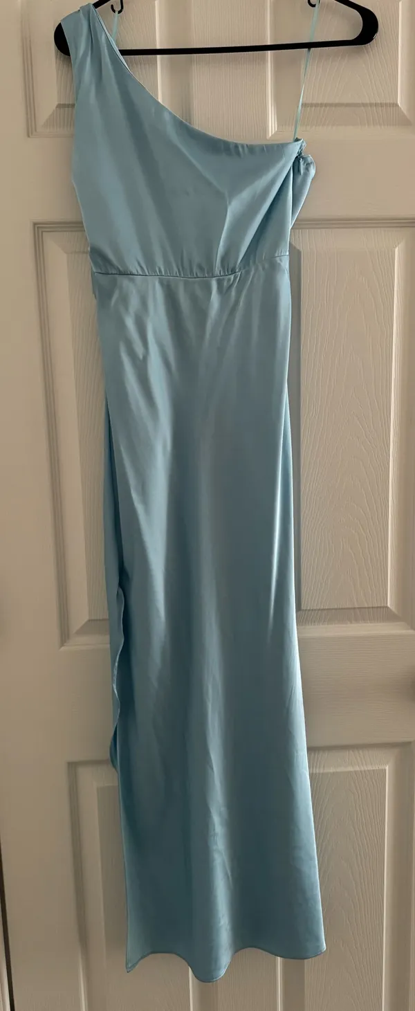 Abercrombie One-Shoulder Satin Knotted Midi Dress - Image 7