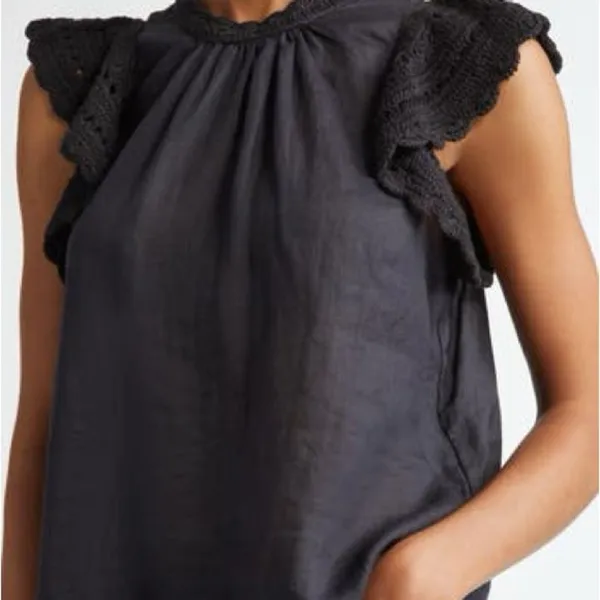 Ulla Johnson Handmade Kai Ramie Blouse Sz 10 black flounce Goth feminine - Image 11