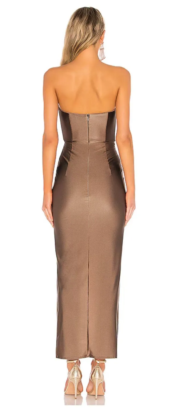Revolve Jake Gown in Taupe Michael Costello - Image 3