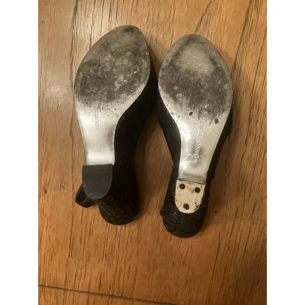 Banana Republic Black Leather Slingback Wedge Heel Open Toe Bow Slip On 9 - Image 6