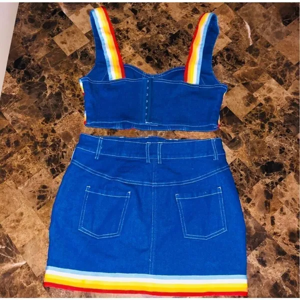 Rainbow Sandals Denim Rainbow Skirt Set Small - Image 4