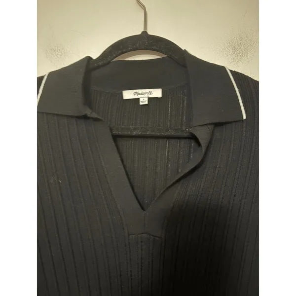 Madewell Womens Black‎ Ribbed Knit Tipped V-Neck Polo Sweater Size L - Image 3