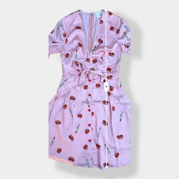 JB Julie Brown NWOT Pink Kisses and Lipstick‎ Satin Dress Size 2 - Image 3