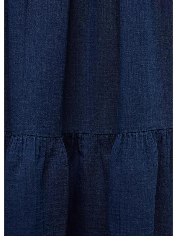 Mango Long Cotton Flared Skirt Night Blue NWT Large - Image 3
