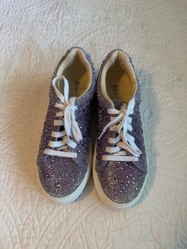 Betsey Johnson Silver & Purple Rhinestone Platform Sneakers - Image 7