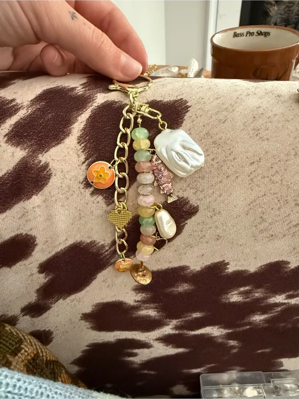 Gold-tone Beaded Charm Keychain with Faux Pearls bag charm - Image 2