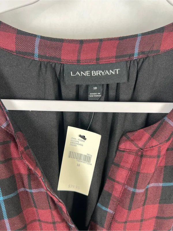 NWT Lane Bryant Plaid Drawstring Waist Dress Burgundy Black Size 18 - Image 3