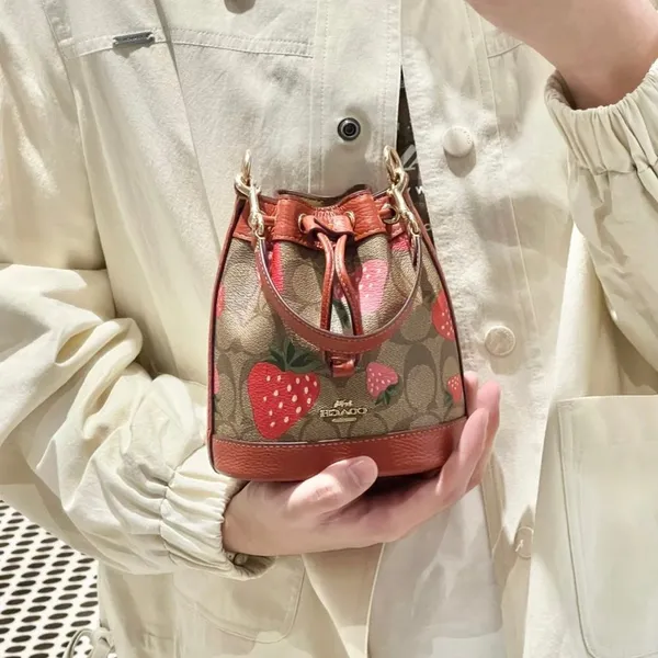 COACH Mini Dempsey Bucket Bag In Signature Canvas With Wild Strawberry CH164 - Image 7