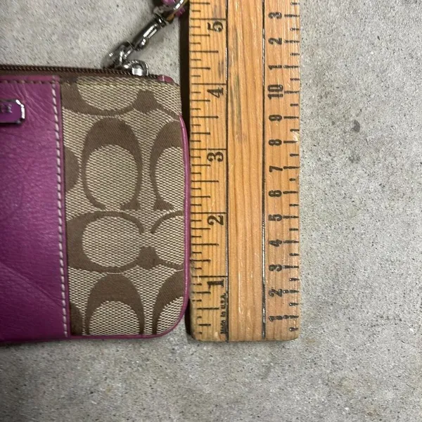 Coach Signature Logo Leather Zip Wristlet Tan & Purple - Image 8