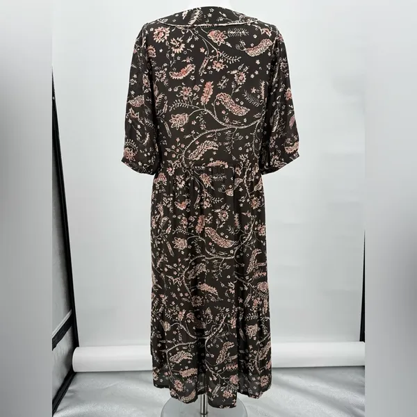 ba&sh Cherry Midi Shift Dress Babydoll V-Neckline Brown Floral Women’s US 6 - Image 6