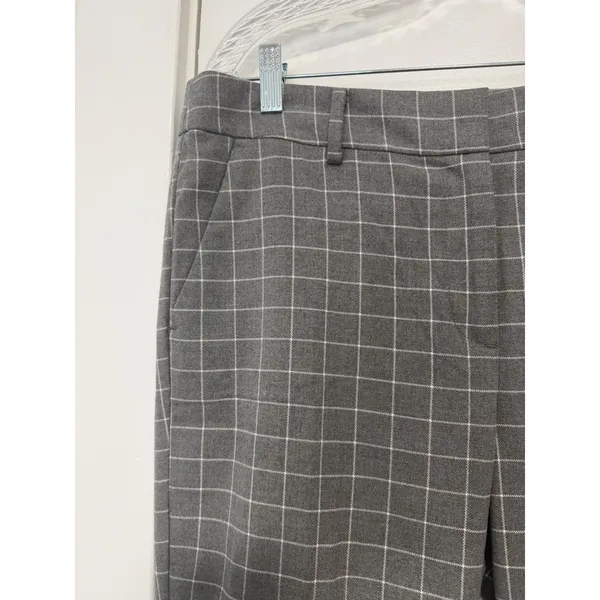 LOFT Grey Windowpane Plaid Straight Leg Trousers Dress Pants Womens Mid Rise 10 - Image 9