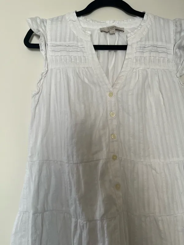 Loft White Tiered Mini Dress Small Coastal Beachy Boho Summer Vacation Cotton - Image 3
