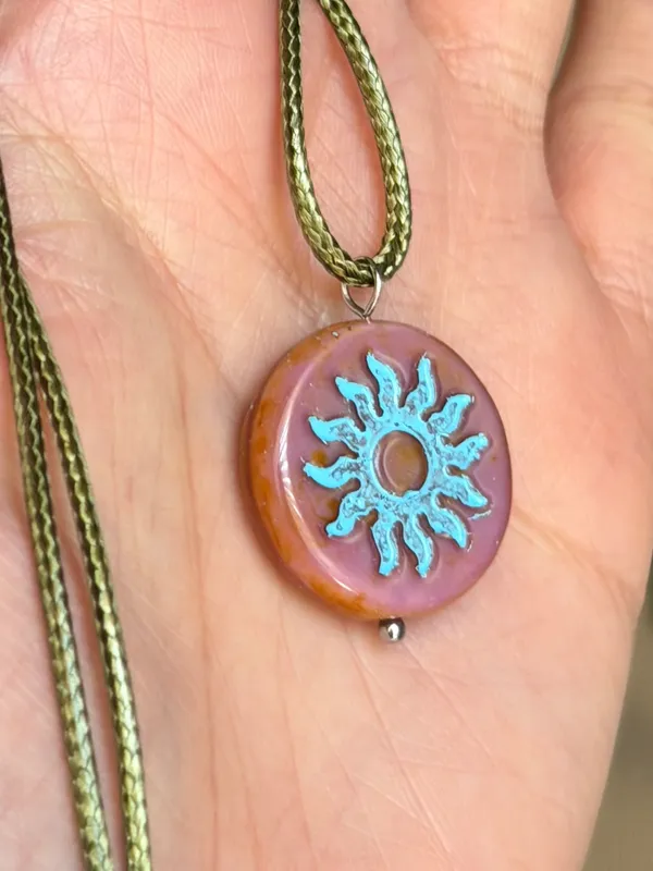 Handmade quality Czech glass sun coin bead fairy boho vintage retro style necklace🌿✨ - Image 3