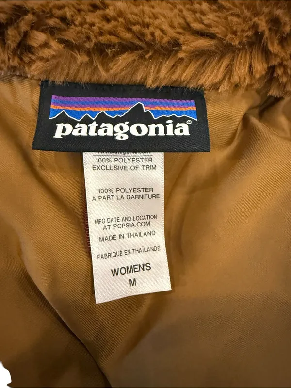 Patagonia High Pile Faux Fur Vest Gorpcore Brown Chevron Full Zip Layering M - Image 3