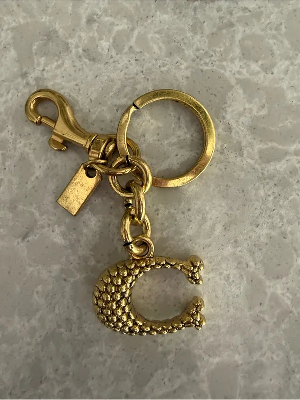 Gold-Tone Letter C Keychain Charm with Lobster Clasp plaid design - Image 4