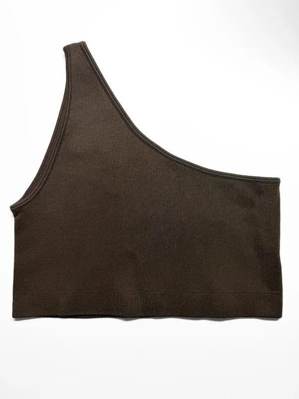 NWOT SET Active Sculptflex® Ribbed One Shoulder Bra Espresso Brown XL Longline - Image 3