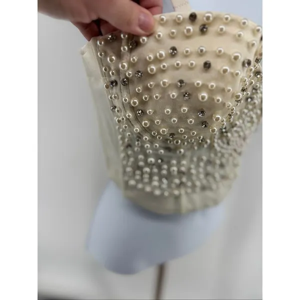 Windsor Pearl Rhinestone Bustier Corset Top XS Beaded Structured Party Top - Image 12