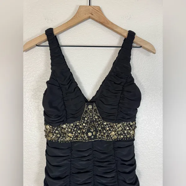 Vintage Sue Wong Nocturne Black Ruched Beaded Mini Dress size 8 - Image 3