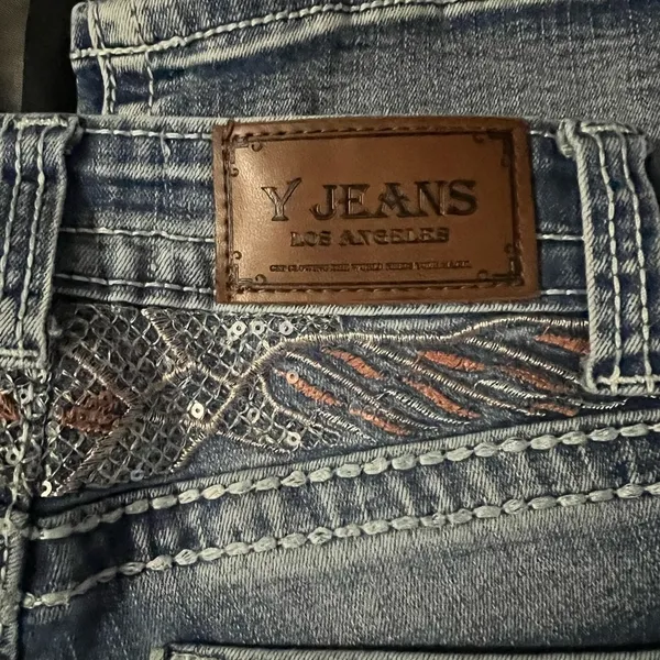 Los Angeles Apparel Embellished Blue Denim‎ Jeans - Image 4