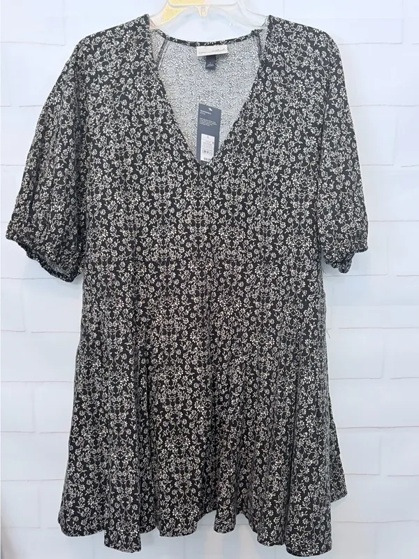 Universal Threads Black and White Puff Sleeve Mini A- Line Dress Size L NWT - Image 3