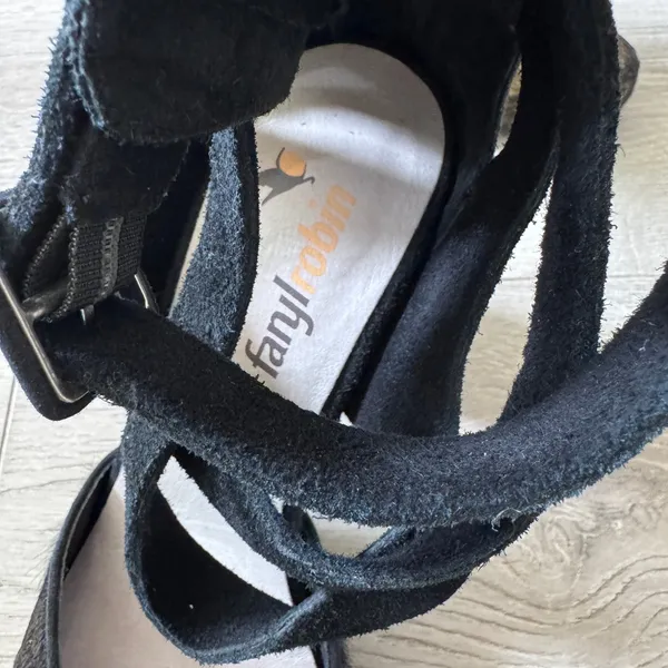 Farylrobin Size 10‎ Black Suede Calf Hair Multi Strap Block Heel Caged Pumps - Image 2
