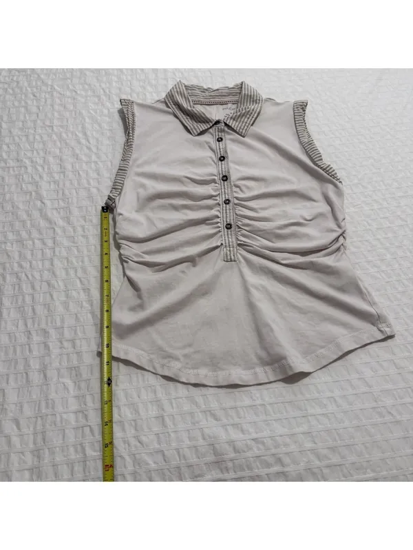 Pilcro Ruched Varsity Polo Tank Top Sleeveless Off White Sz M Medium - Image 6