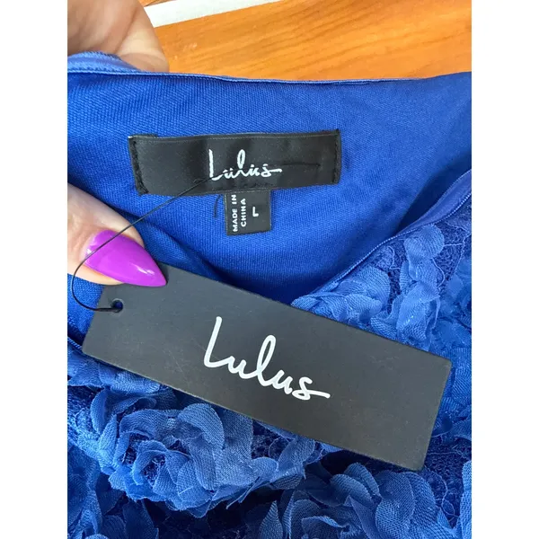 NWT Lulus Flawless Perfection Blue Floral Applique Strapless Midi Dress Gala L - Image 5