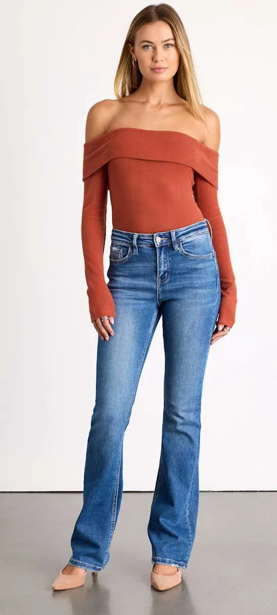 Lulus Sabriel Rust Orange Off-the-Shoulder Long Sleeve Top - Womens Size L - Image 2
