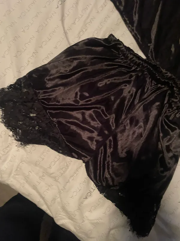 Womens 2 Piece Satin Pj Set Black - Image 3