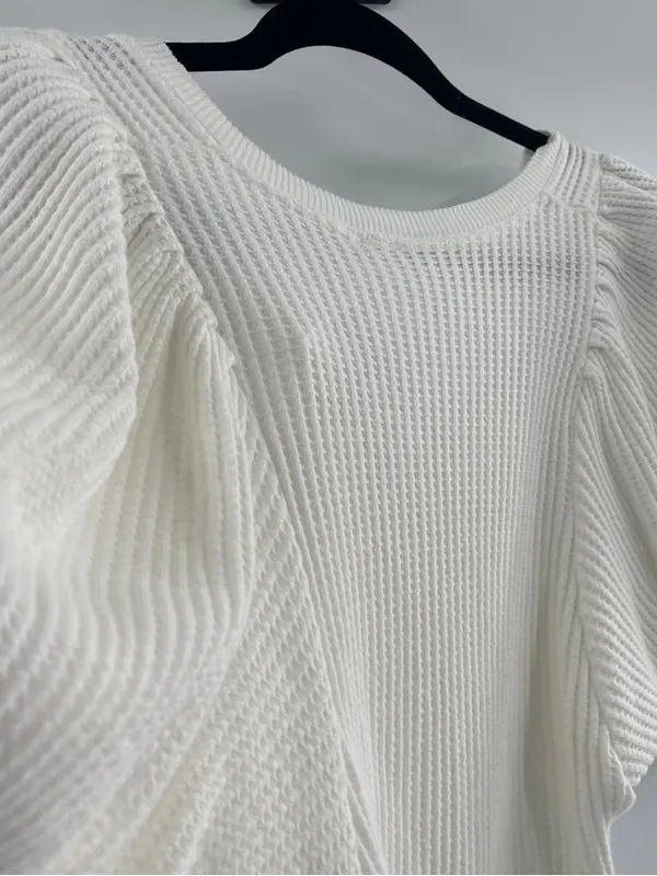 Free People Ivory Lace-Up Ribbed Short Sleeve Top - Image 3