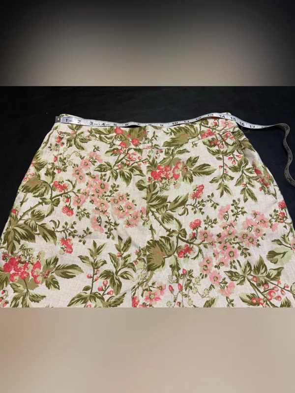 Laura Ashley 100% Linen Wide-Leg Berry & Floral Pants with Pink & Green Print Lg - Image 10