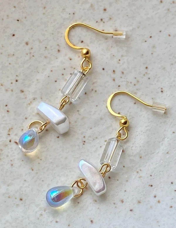 Handmade gold stainless chain cute unique chic fairy style dangle earrings🩵 - Image 2