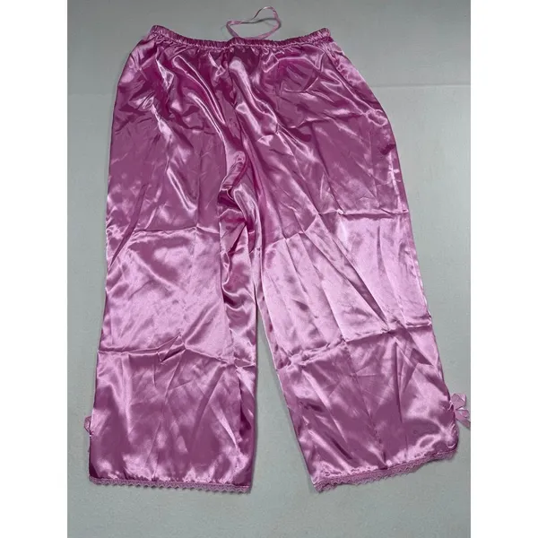 Vintage Chanteuse Pink Satin Pajama Set Lace Trim Cami &‎ Pants Size XL 90s NOS - Image 3