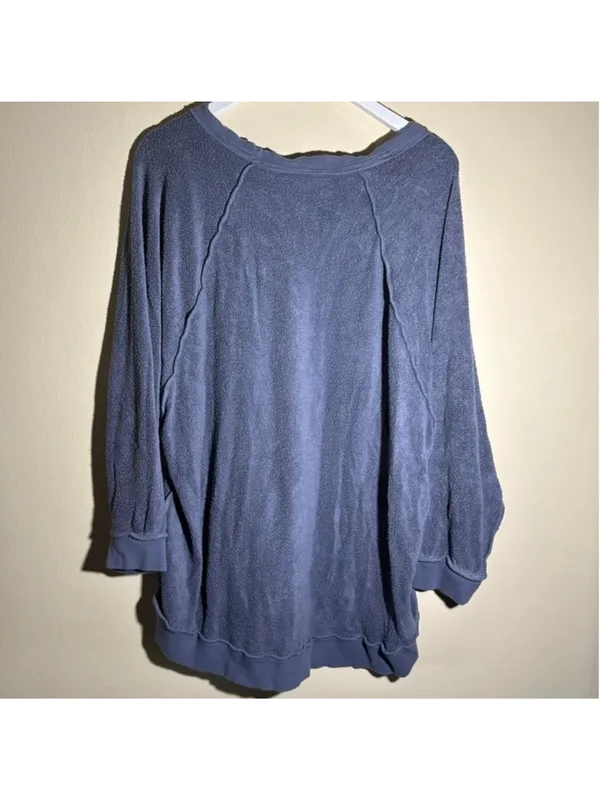 Free People Sweatshirt Medium Blue V-Neck Long Sleeve oversized - Image 2