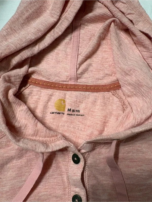 Carhartt Women’s Light Pink Hooded Henley Long Sleeve Top SZ M Granolagirl - Image 5