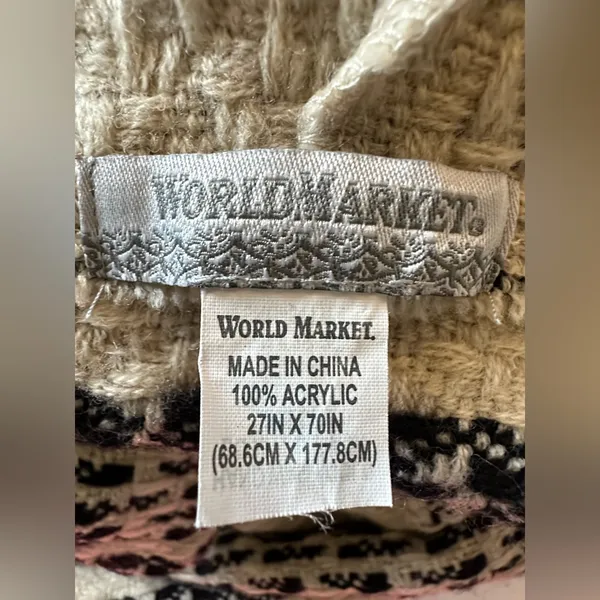 Cost Plus World Market Beige and Black Knit Shawl - Image 3